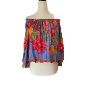 CYNTHIA ROWLEY Multi-Color Floral Off-Shoulder Long Balloon Sleeve Top, Size S